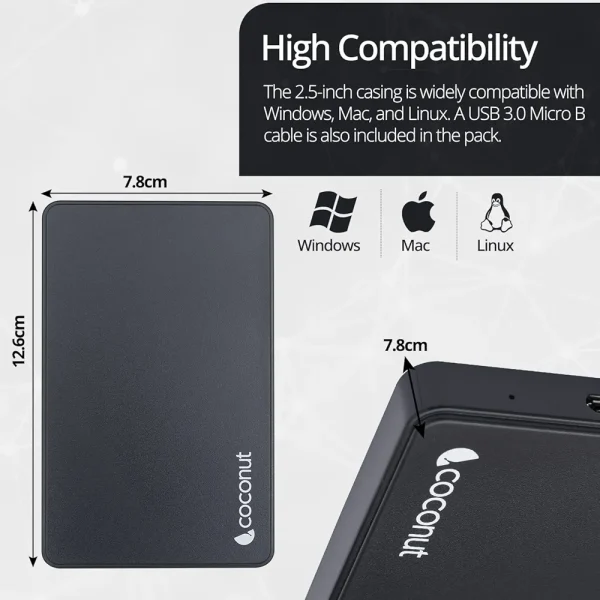 Premium Coconut 2.5” External Hard Drive Enclosure | Durable Metal Case | 6TB Max-0013 - Image 3