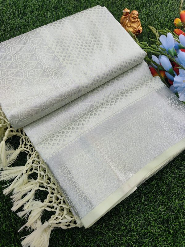 Elite Bridal Silver Zari Pick & Pick Fancy Silk Saree with Designer Tassels-0010
