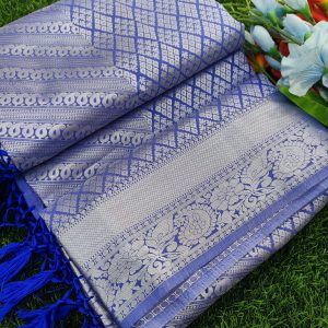 Elite Bridal Silver Zari Pick & Pick Fancy Silk Saree with Designer Tassels-0015