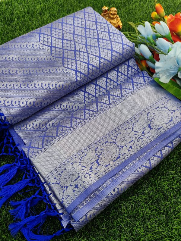 Elite Bridal Silver Zari Pick & Pick Fancy Silk Saree with Designer Tassels-0015
