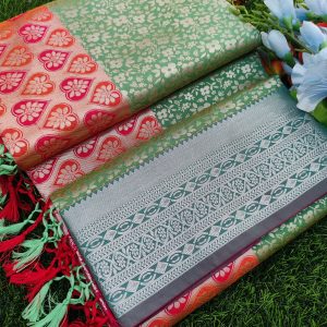 Elite Bridal Silver Zari Pick & Pick Fancy Silk Saree with Designer Tassels-0021