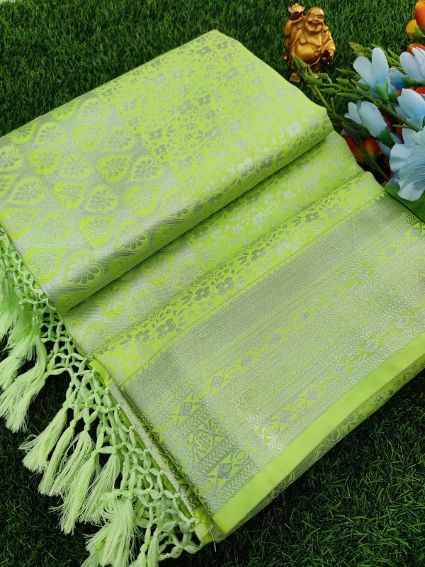 Elite Bridal Silver Zari Pick & Pick Fancy Silk Saree with Designer Tassels-0026
