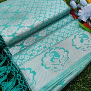 Elite Bridal Silver Zari Pick & Pick Fancy Silk Saree with Designer Tassels-0030