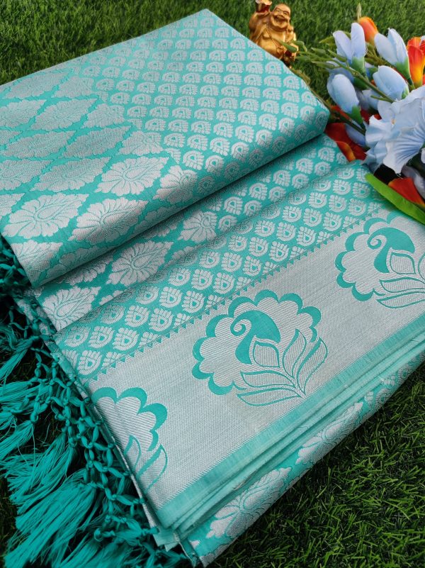 Elite Bridal Silver Zari Pick & Pick Fancy Silk Saree with Designer Tassels-0030