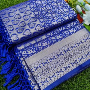 Elite Bridal Silver Zari Pick & Pick Fancy Silk Saree with Designer Tassels-0035