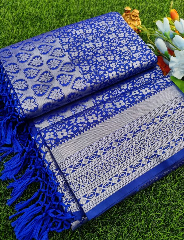 Elite Bridal Silver Zari Pick & Pick Fancy Silk Saree with Designer Tassels-0035