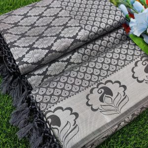 Elite Bridal Silver Zari Pick & Pick Fancy Silk Saree with Designer Tassels-0043