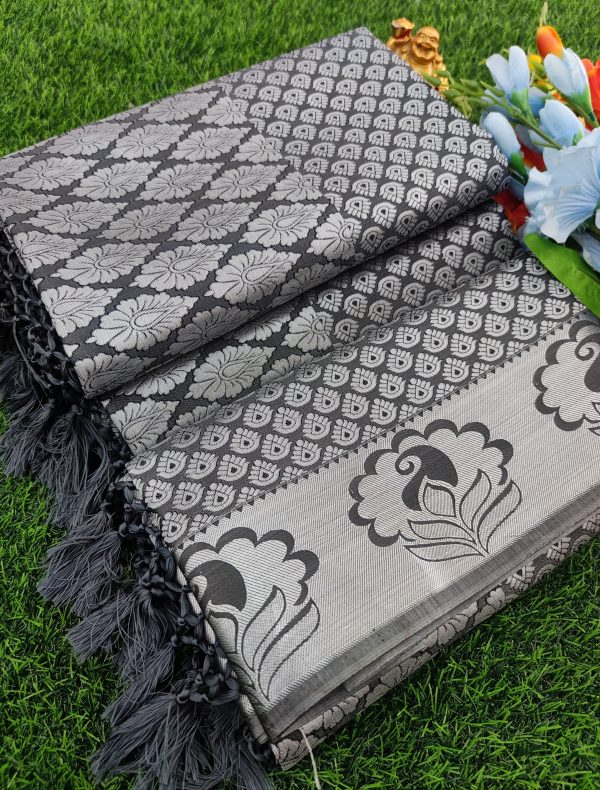 Elite Bridal Silver Zari Pick & Pick Fancy Silk Saree with Designer Tassels-0043