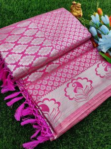 Elite Bridal Silver Zari Pick & Pick Fancy Silk Saree with Designer Tassels-0048