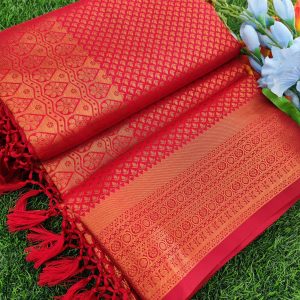 Elite Bridal Silver Zari Pick & Pick Fancy Silk Saree with Designer Tassels-0049