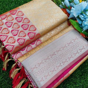 Elite Bridal Silver Zari Pick & Pick Fancy Silk Saree with Designer Tassels-0045