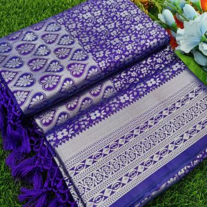 Elite Bridal Silver Zari Pick & Pick Fancy Silk Saree with Designer Tassels-0041