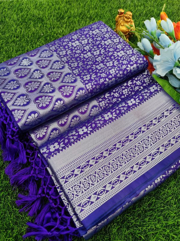 Elite Bridal Silver Zari Pick & Pick Fancy Silk Saree with Designer Tassels-0041