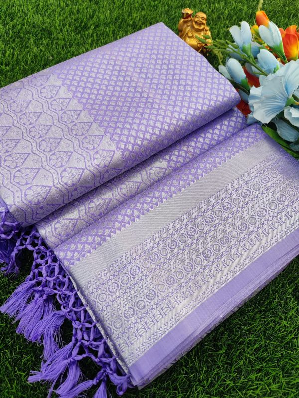 Elite Bridal Silver Zari Pick & Pick Fancy Silk Saree with Designer Tassels-0040