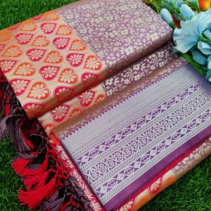 Elite Bridal Silver Zari Pick & Pick Fancy Silk Saree with Designer Tassels-0039