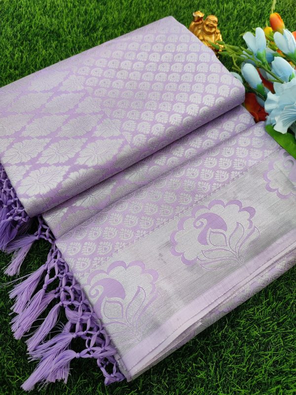 Elite Bridal Silver Zari Pick & Pick Fancy Silk Saree with Designer Tassels-0038