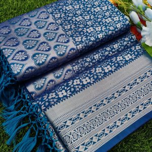 Elite Bridal Silver Zari Pick & Pick Fancy Silk Saree with Designer Tassels-0036