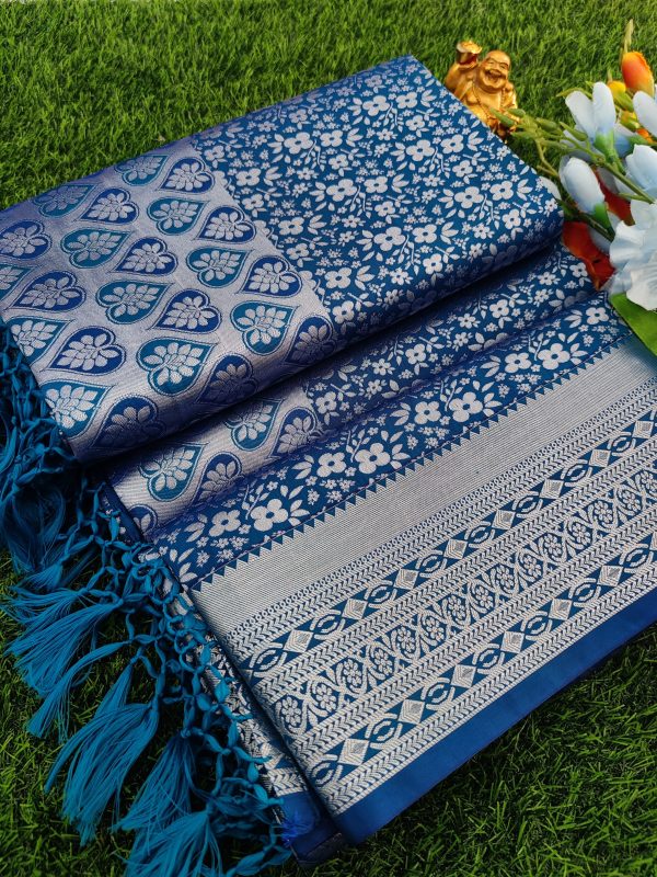 Elite Bridal Silver Zari Pick & Pick Fancy Silk Saree with Designer Tassels-0036