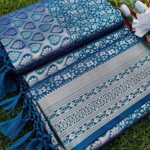 Elite Bridal Silver Zari Pick & Pick Fancy Silk Saree with Designer Tassels-0034