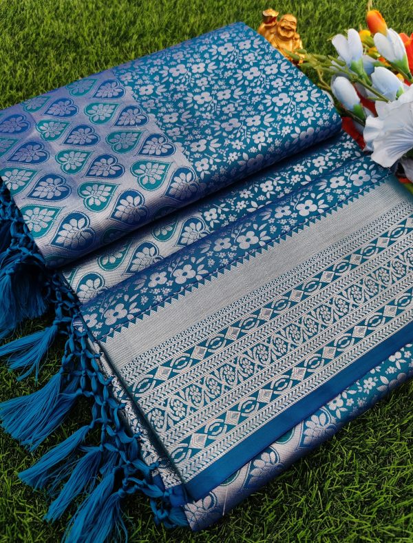 Elite Bridal Silver Zari Pick & Pick Fancy Silk Saree with Designer Tassels-0034