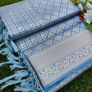 Elite Bridal Silver Zari Pick & Pick Fancy Silk Saree with Designer Tassels-0032