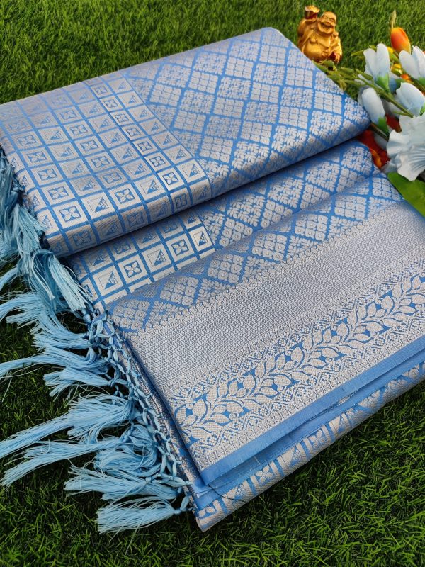 Elite Bridal Silver Zari Pick & Pick Fancy Silk Saree with Designer Tassels-0032