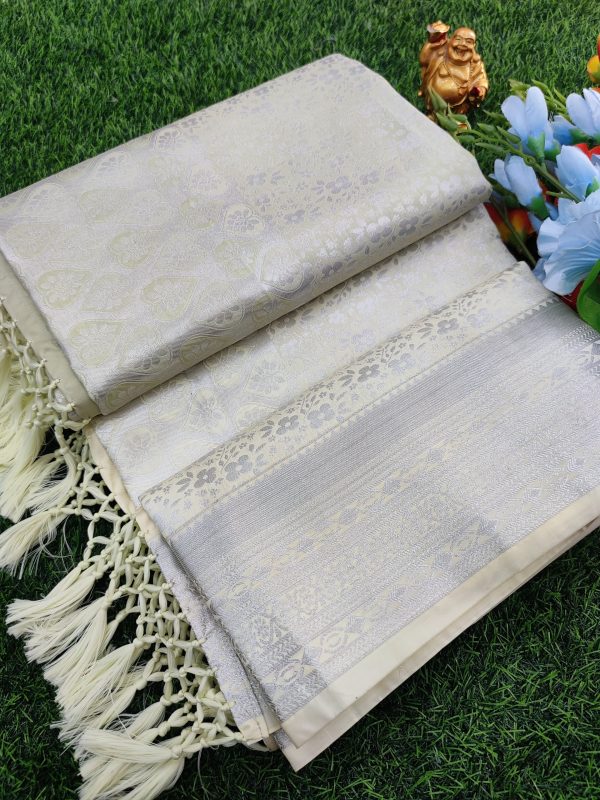 Elite Bridal Silver Zari Pick & Pick Fancy Silk Saree with Designer Tassels-0027