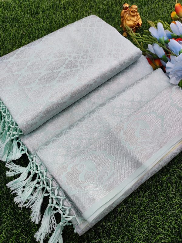 Elite Bridal Silver Zari Pick & Pick Fancy Silk Saree with Designer Tassels-0025