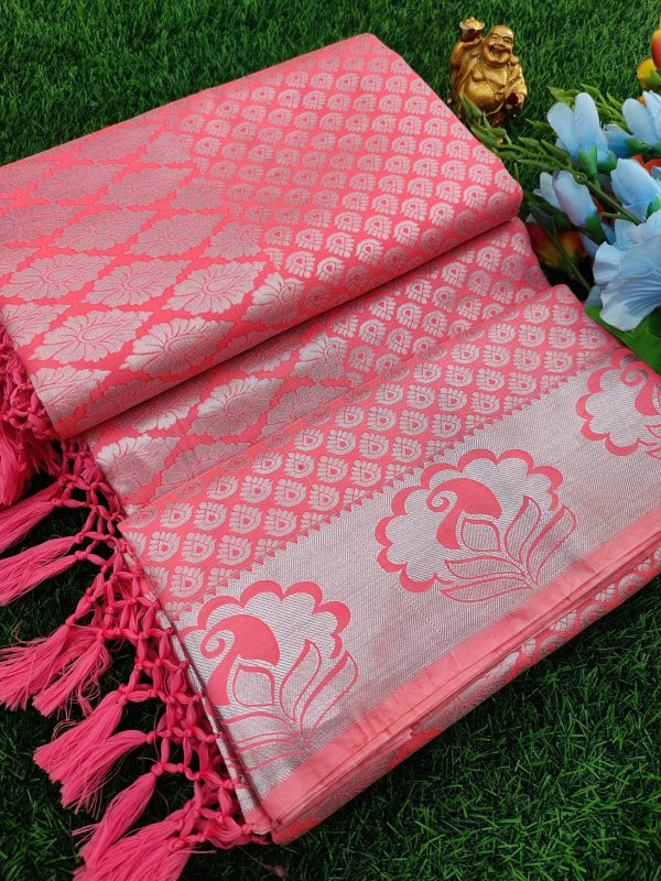 Elite Bridal Silver Zari Pick & Pick Fancy Silk Saree with Designer Tassels-0024