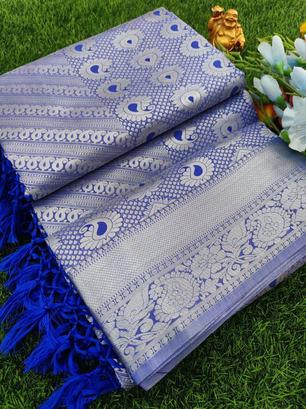 Elite Bridal Silver Zari Pick & Pick Fancy Silk Saree with Designer Tassels-0023