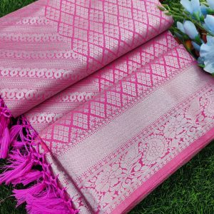 Elite Bridal Silver Zari Pick & Pick Fancy Silk Saree with Designer Tassels-0020