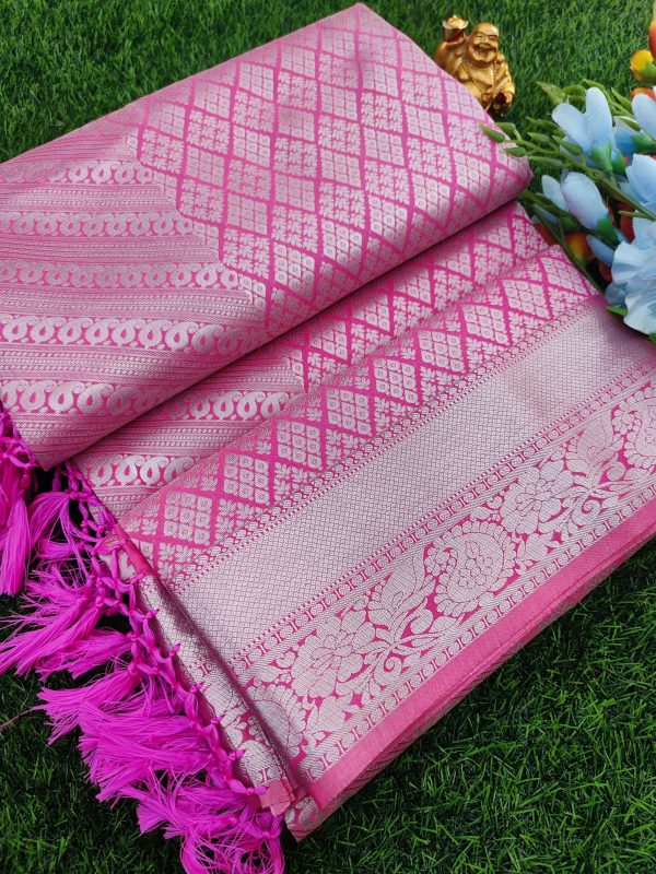 Elite Bridal Silver Zari Pick & Pick Fancy Silk Saree with Designer Tassels-0020