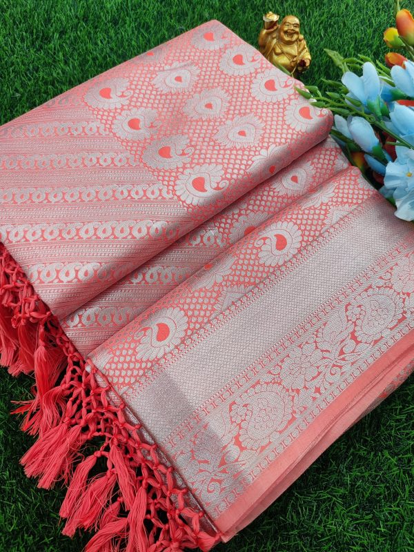 Elite Bridal Silver Zari Pick & Pick Fancy Silk Saree with Designer Tassels-0017