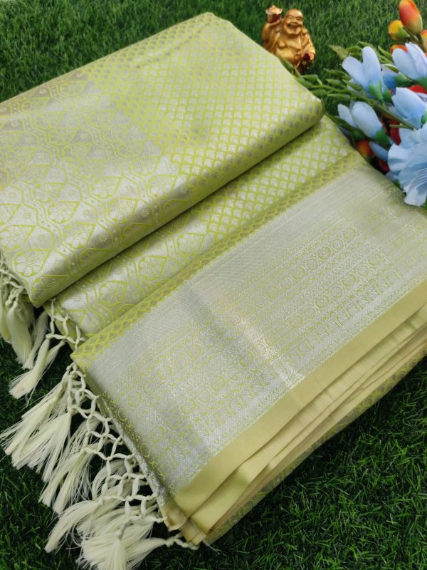 Elite Bridal Silver Zari Pick & Pick Fancy Silk Saree with Designer Tassels-0016