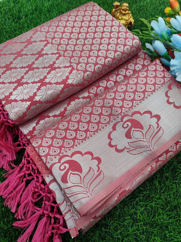 Elite Bridal Silver Zari Pick & Pick Fancy Silk Saree with Designer Tassels-0014