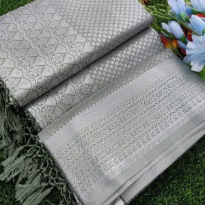 Elite Bridal Silver Zari Pick & Pick Fancy Silk Saree with Designer Tassels-0013