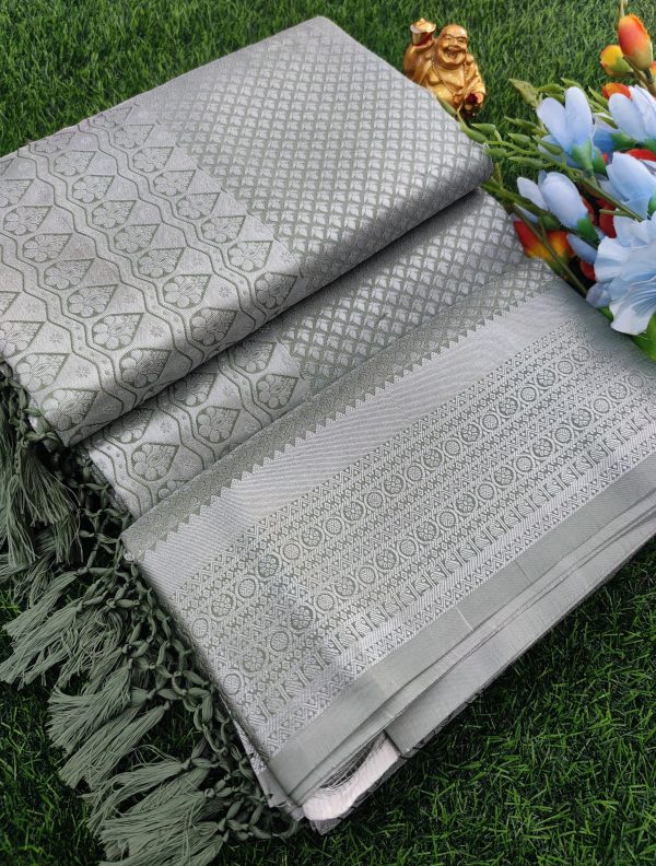 Elite Bridal Silver Zari Pick & Pick Fancy Silk Saree with Designer Tassels-0013