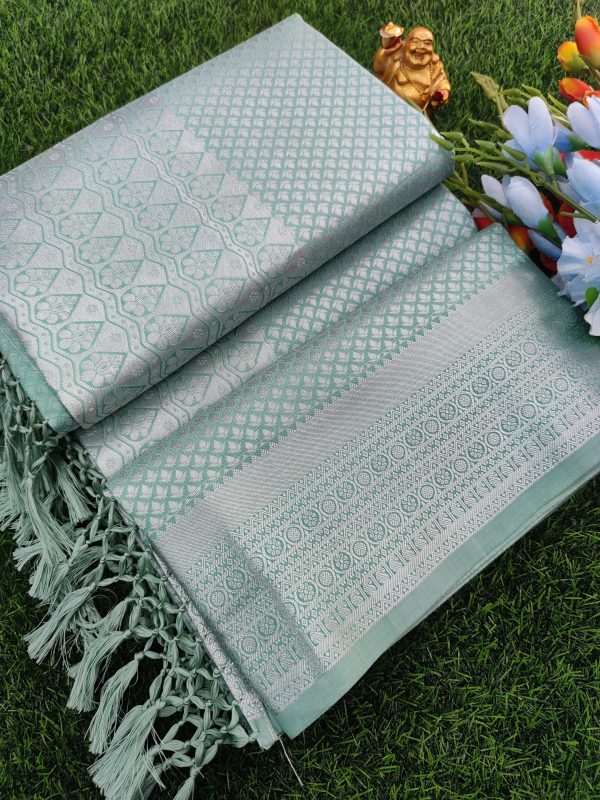 Elite Bridal Silver Zari Pick & Pick Fancy Silk Saree with Designer Tassels-0012