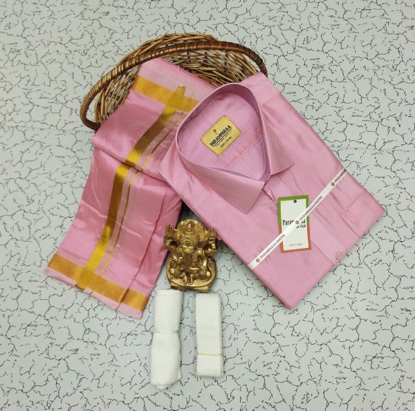 Royal Silk-Mixed Dothi & Shirt Set for Men | Shining Finish | Festive ethnic wear-0010 - Image 14