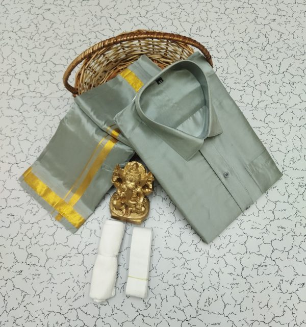 Royal Silk-Mixed Dothi & Shirt Set for Men | Shining Finish | Festive ethnic wear-0010 - Image 10