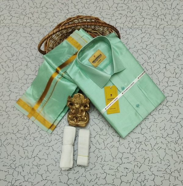 Royal Silk-Mixed Dothi & Shirt Set for Men | Shining Finish | Festive ethnic wear-0010 - Image 13