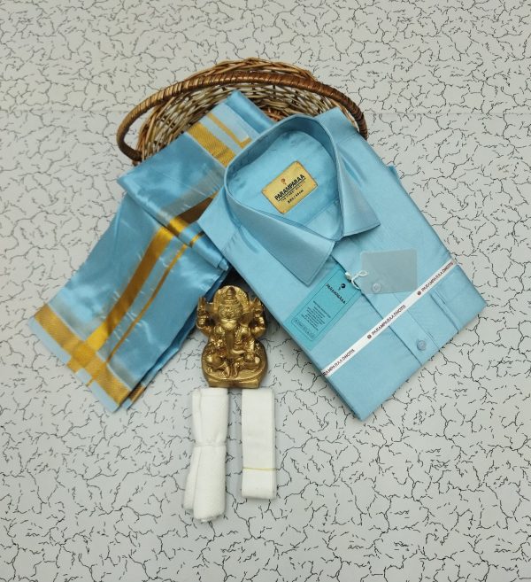 Royal Silk-Mixed Dothi & Shirt Set for Men | Shining Finish | Festive ethnic wear-0010 - Image 7