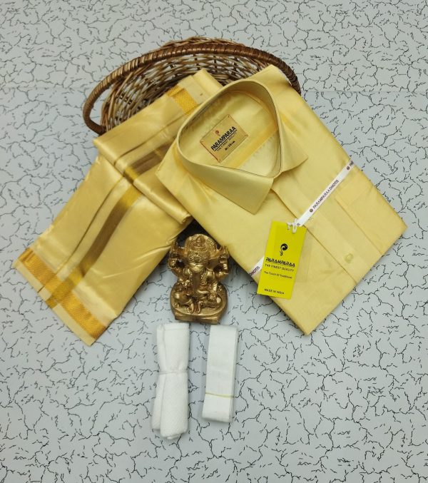 Royal Silk-Mixed Dothi & Shirt Set for Men | Shining Finish | Festive ethnic wear-0010 - Image 3
