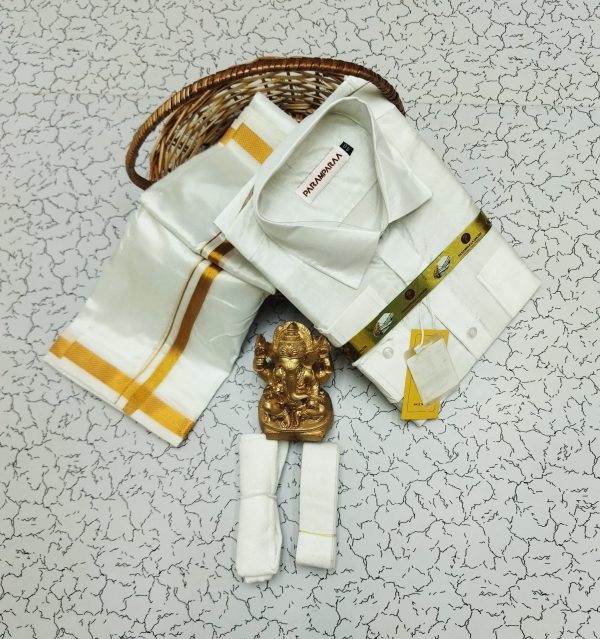 Royal Silk-Mixed Dothi & Shirt Set for Men | Shining Finish | Festive ethnic wear-0010 - Image 4