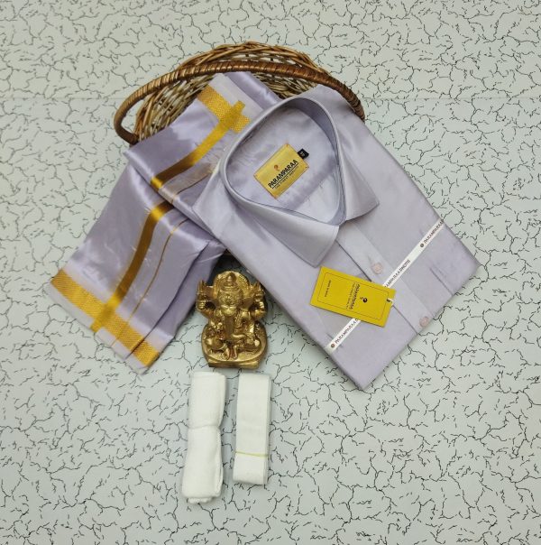 Royal Silk-Mixed Dothi & Shirt Set for Men | Shining Finish | Festive ethnic wear-0010 - Image 16