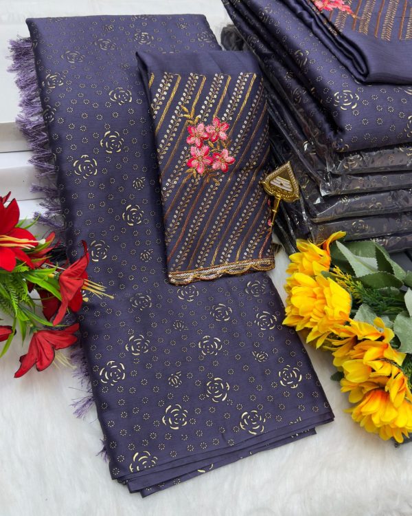 Premium Georgette Fancy Saree | Soft & Smooth Designer Saree with Embroidered Blouse-0037