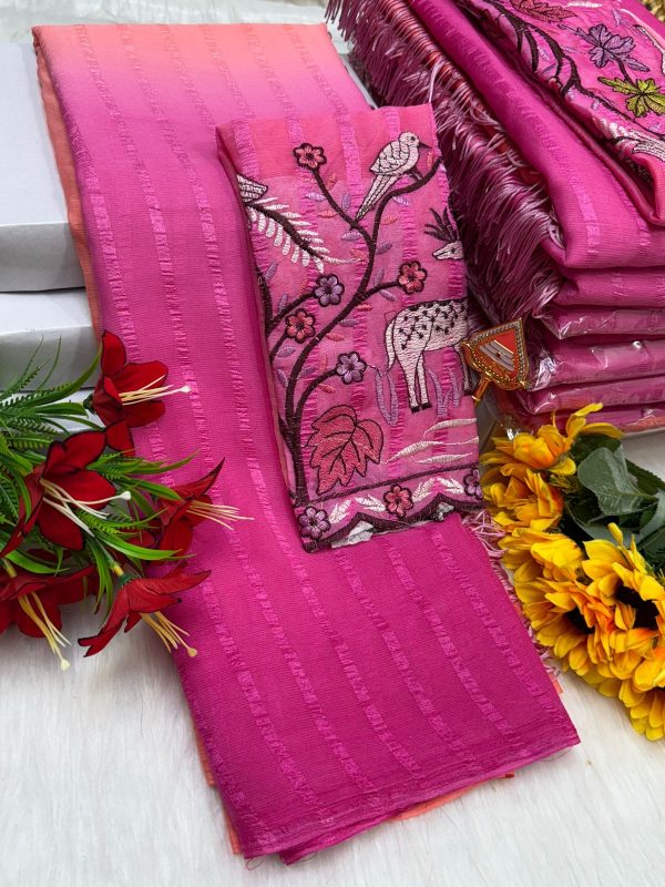 Premium Georgette Fancy Saree | Soft & Smooth Designer Saree with Embroidered Blouse-0056