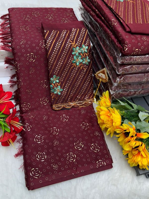 Premium Georgette Fancy Saree | Soft & Smooth Designer Saree with Embroidered Blouse-0058