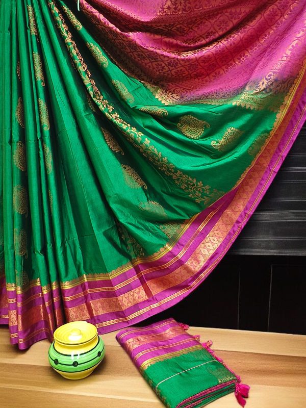 Exclusive Kanchipuram Maha Slub Silk Saree | Grand Wedding Buttas & Contrast Pallu-0039
