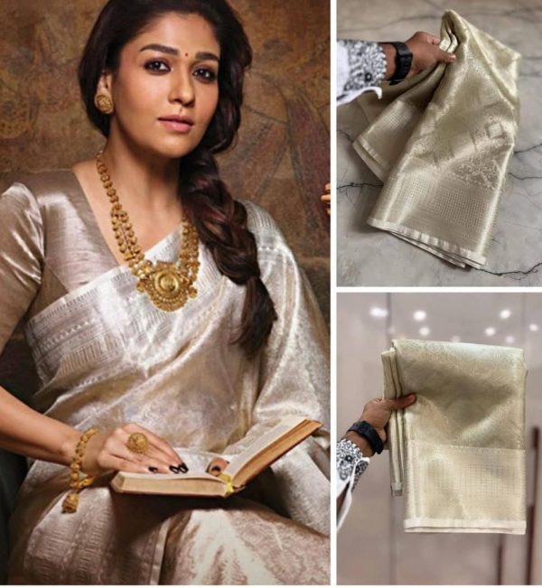 Nayanthara Inspired Banarasi Tissue Bridal Saree | 5 Trending Colors | Rich Pallu-0014 - Image 3